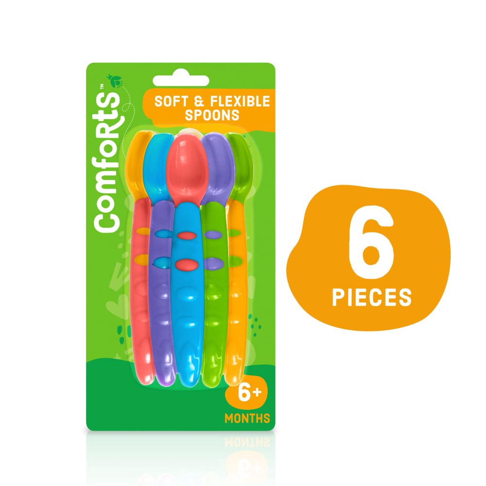 slide 1 of 9, Comforts for Baby 6+ Months Soft & Flexible Spoons - 6 ea, 6 ct