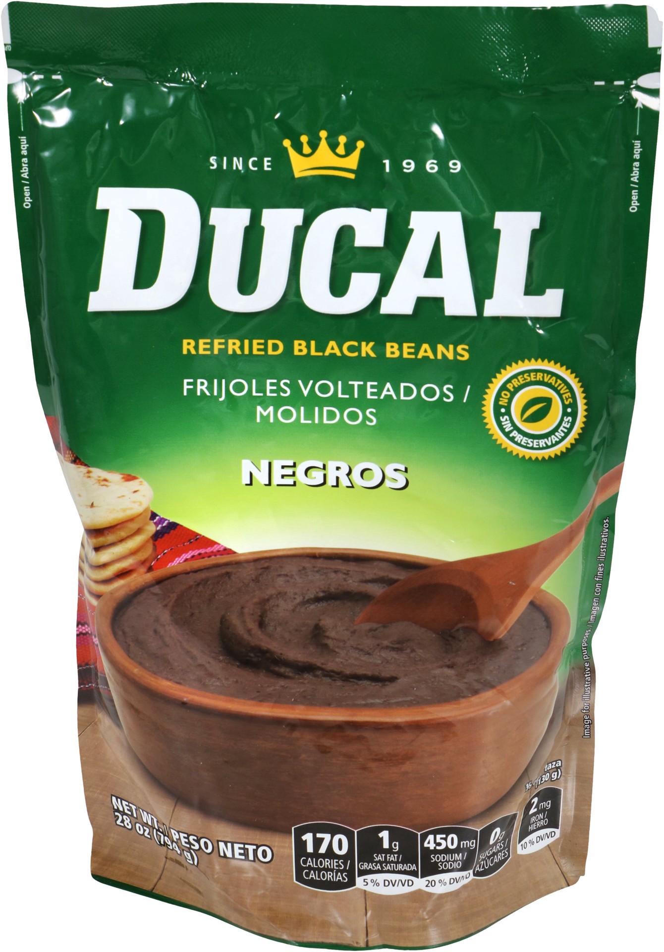 slide 1 of 1, Ducal Refried Black Beans Foil, 28 oz