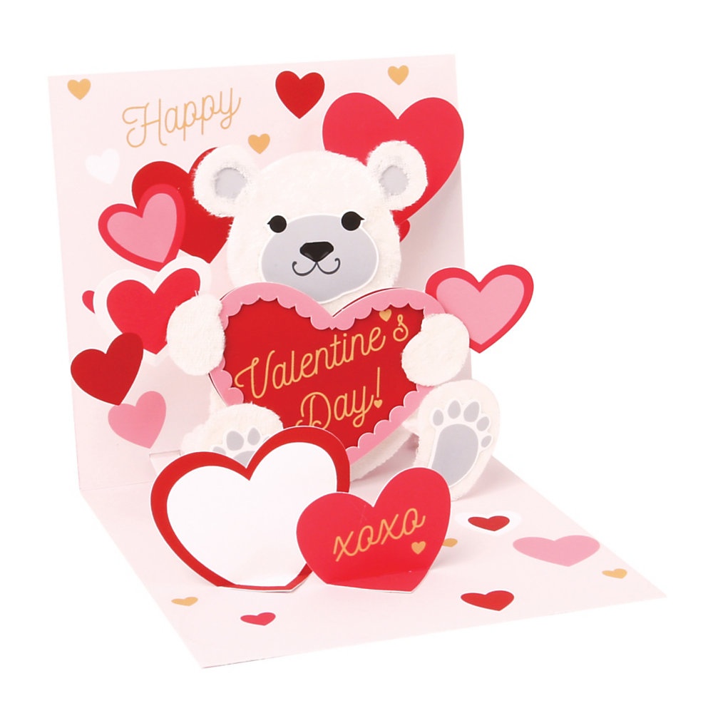 slide 1 of 1, Up With Paper Valentine's Day Pop-Up Greeting Card With Envelope, 5 1/4'' X 5 1/4'', Bear And Hearts, 1 ct