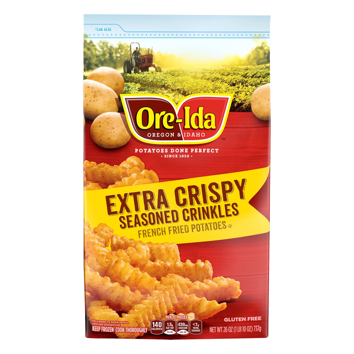 slide 1 of 8, Ore-Ida Extra Crispy Seasoned Crinkles French Fried Frozen Potatoes, 26 oz