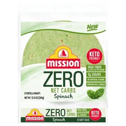 Mission Zero Net Carbs Soft Taco Spinach - 8 ct