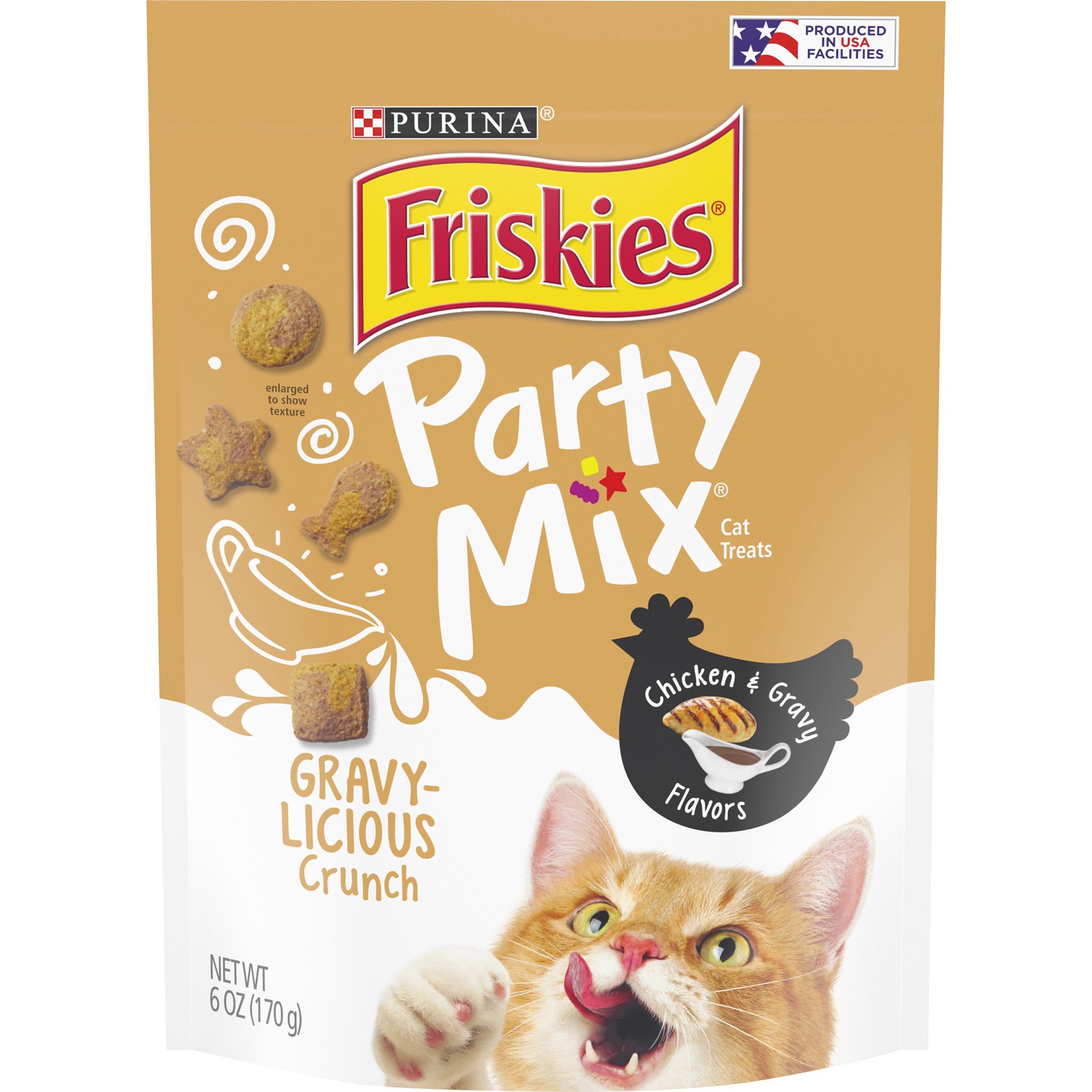 slide 1 of 9, Purina Friskies Party Mix Chicken Gravy-Licious Crunch Crunchy Cat Treats - 6oz, 