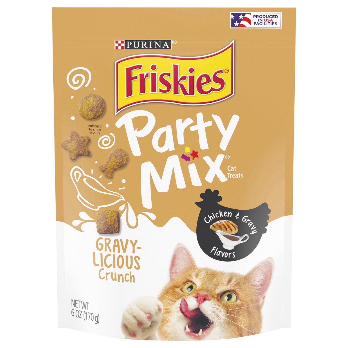 slide 7 of 10, Friskies Party Mix Gravylicious Chicken Gravy Crunch Cat Treats, 6 oz