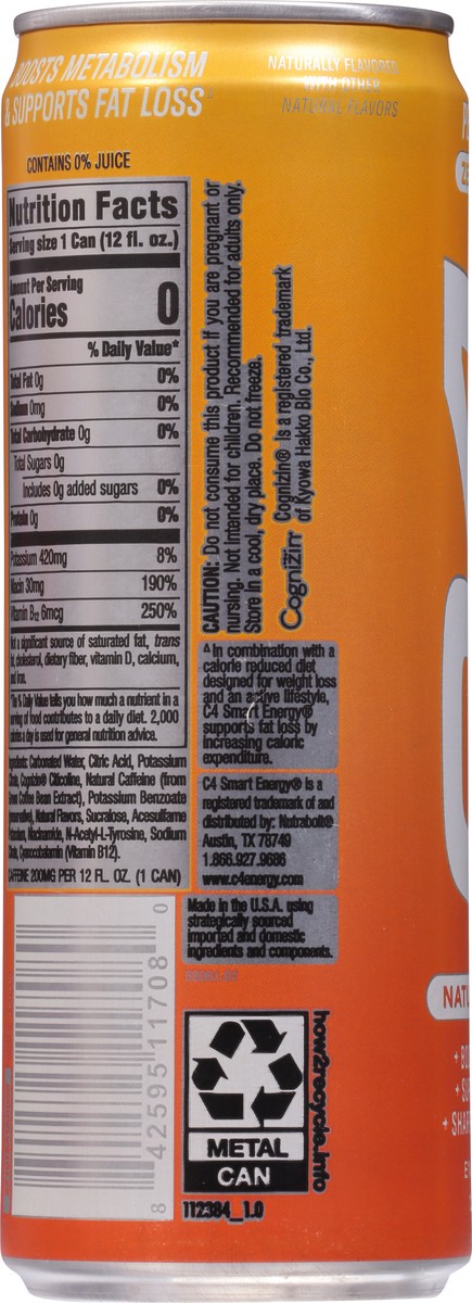 slide 9 of 9, C4 Sport Smart Energy Zero Sugar Sparkling Peach Mango Energy Drink 12 fl oz, 12 fl oz