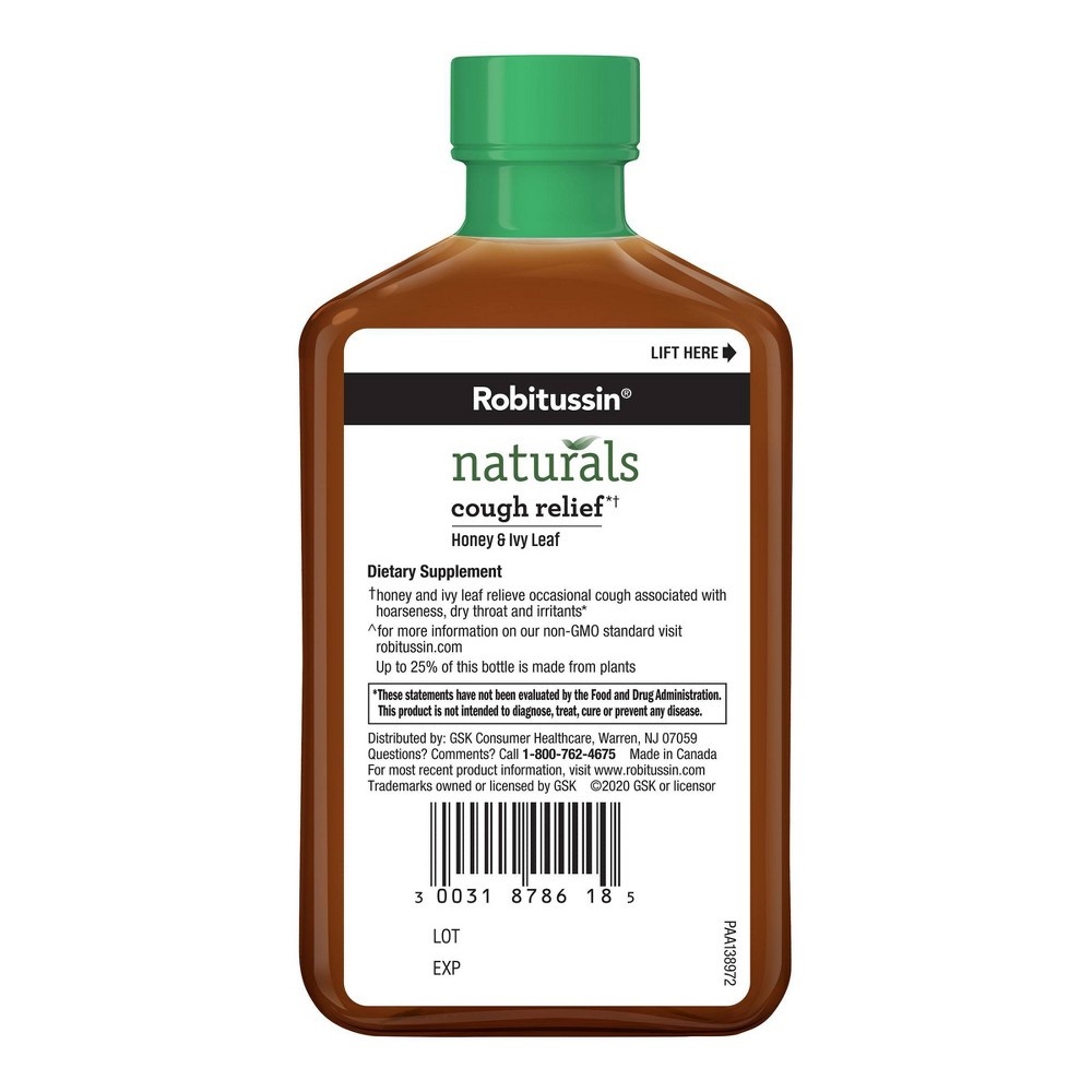 slide 5 of 6, Robitussin Naturals Cough Relief Honey & Ivy Leaf Dietary Supplement Liquid, 8.3 fl oz