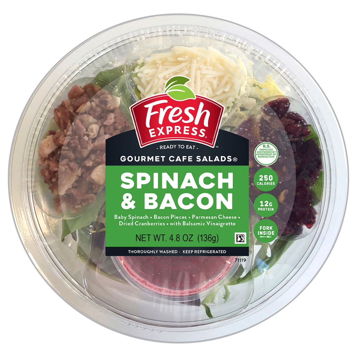 slide 1 of 9, Fresh Express Gourmet Café Salads Spinach & Bacon Salad Bowl Kit, 4.8 oz