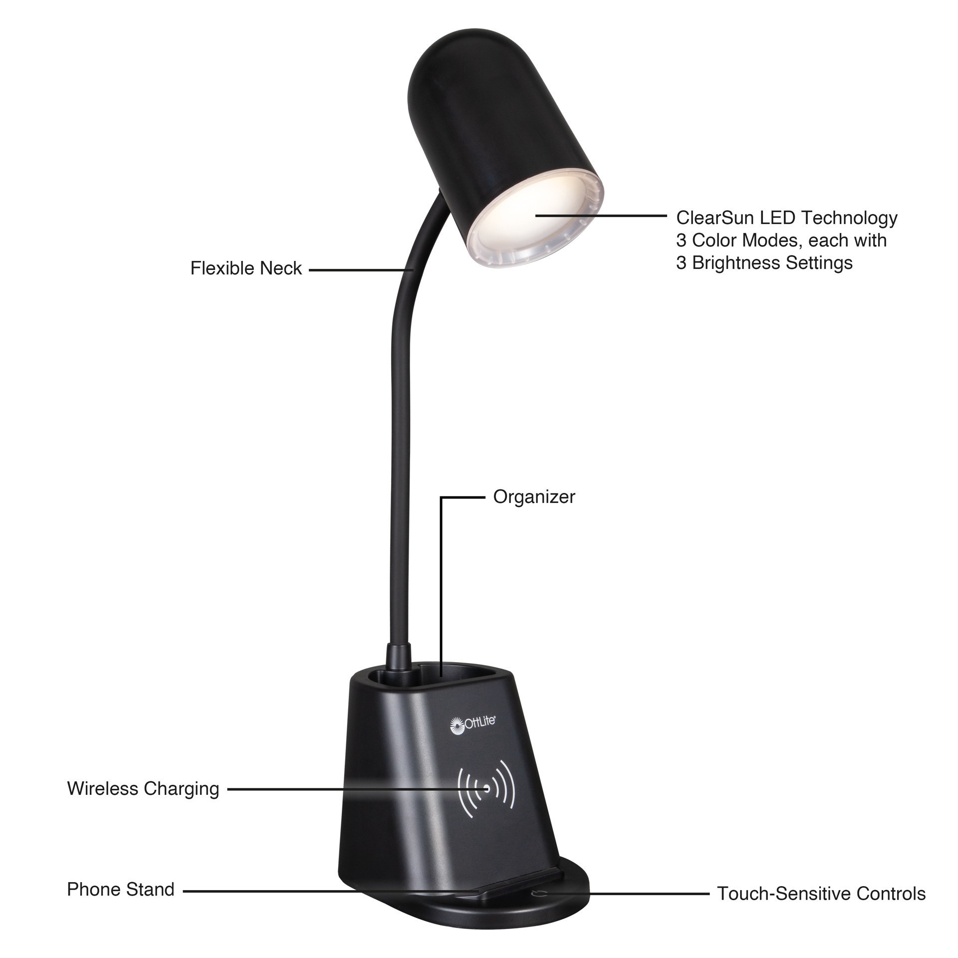 slide 6 of 7, Ott Lite Ottlite Wireless Charging Led Lamp With Organizer, 5.9 in x 3.9 in