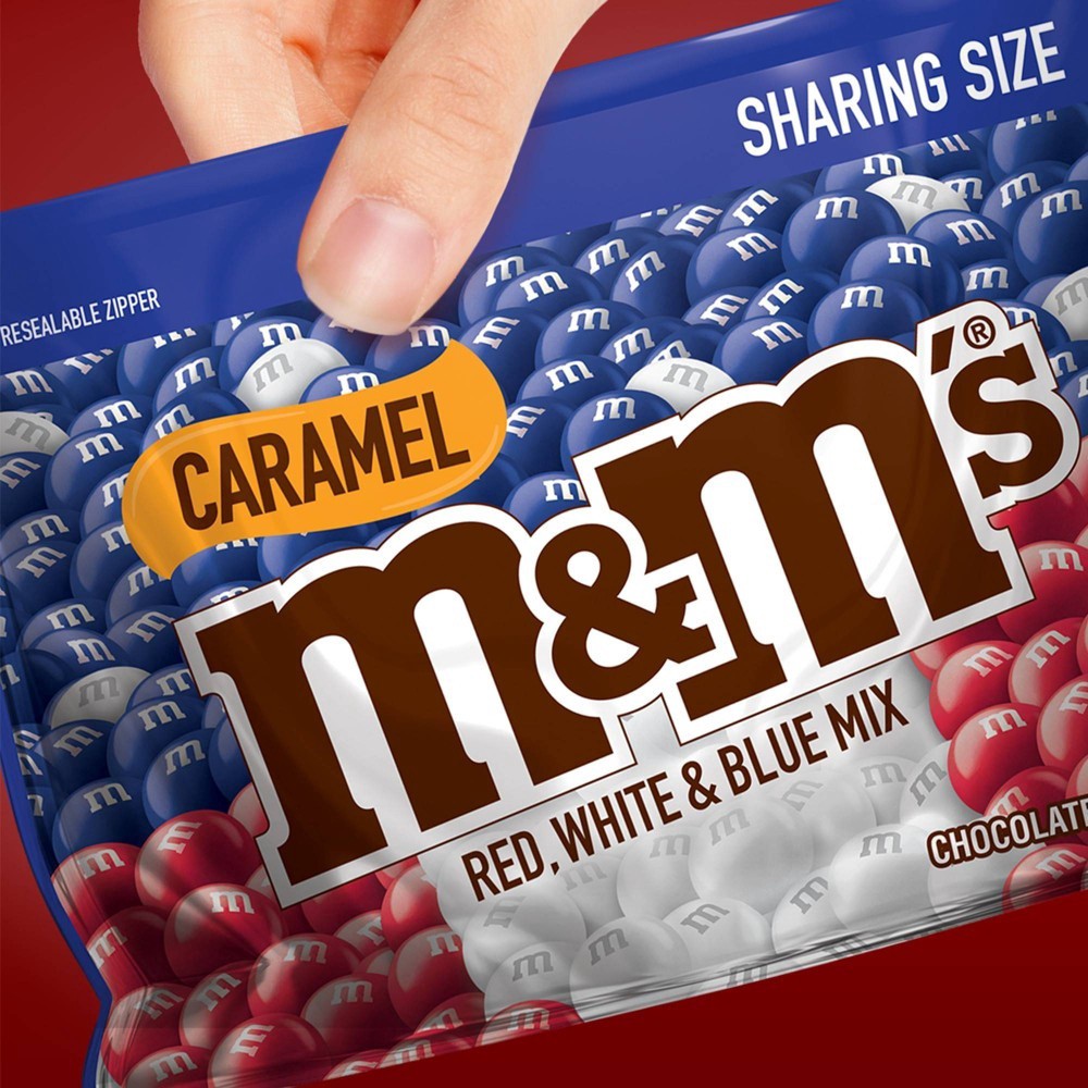 slide 5 of 5, M&M's Red, White & Blue Patriotic Caramel Chocolate Candy, 9.6-Ounce Share Size Bag, 9.6 oz