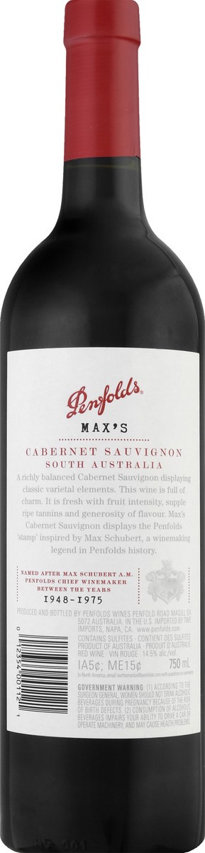 slide 9 of 9, Penfolds Max's South Australia Cabernet Sauvignon Red Wine 750ml, 750 ml