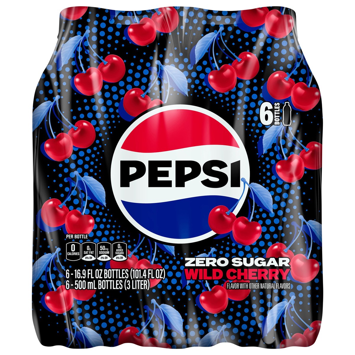 slide 3 of 8, Pepsi Wild Cherry Zero Sugar 6 Pack, 6 ct; 1/2 liter
