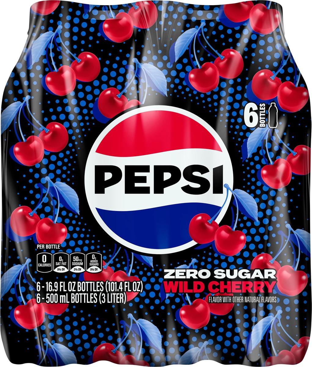 slide 5 of 8, Pepsi Wild Cherry Zero Sugar 6 Pack, 6 ct; 1/2 liter