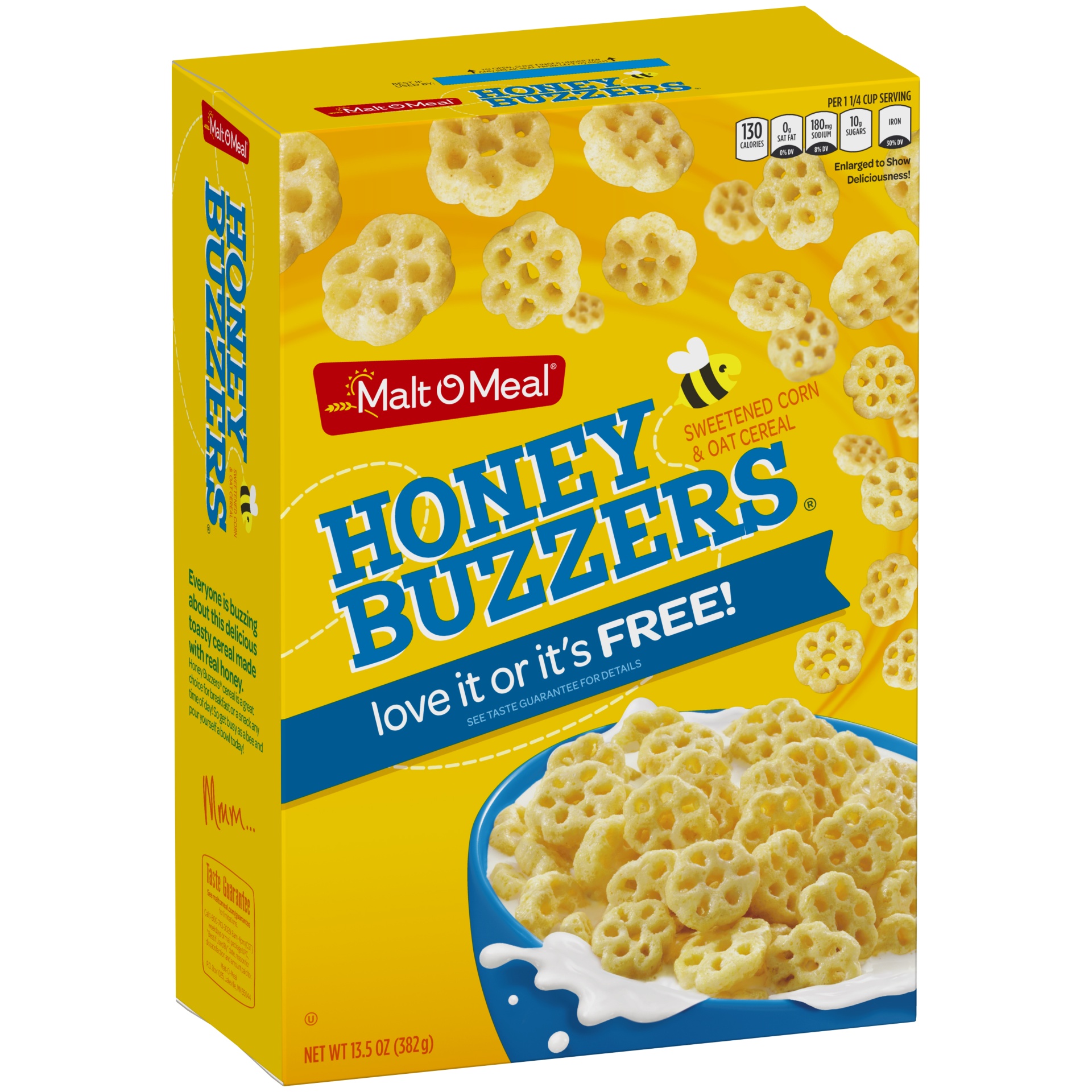 slide 1 of 1, Malt-O-Meal Honey Buzzers Cereal Box, 13.5 oz