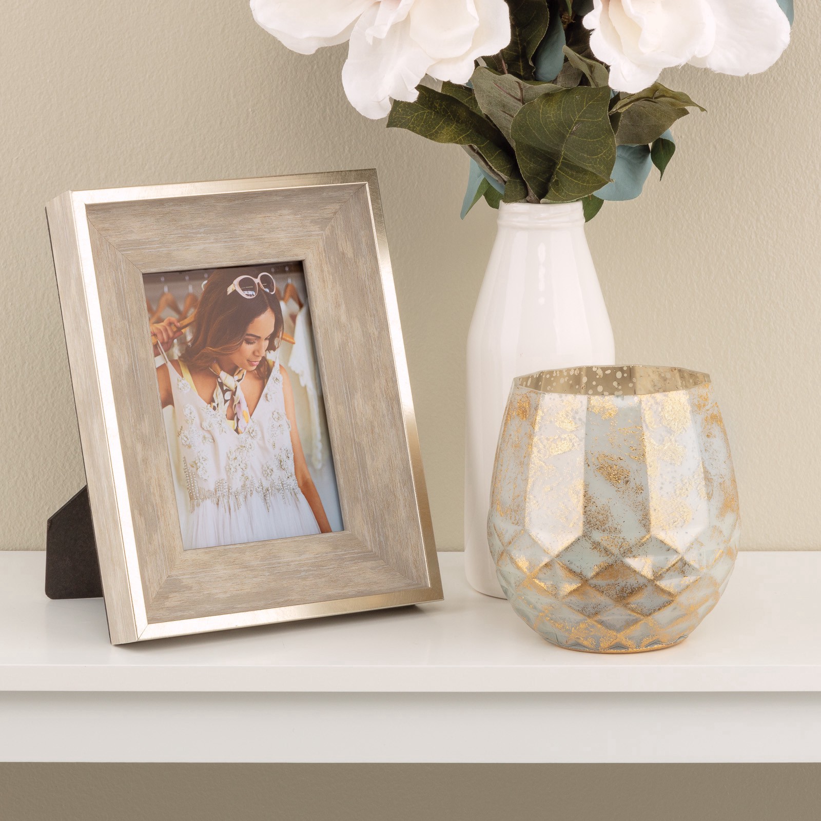 slide 4 of 6, Expressions Metallic Edge Champagne Woodgrain Frame By Studio Decor, 5 in x 7 in