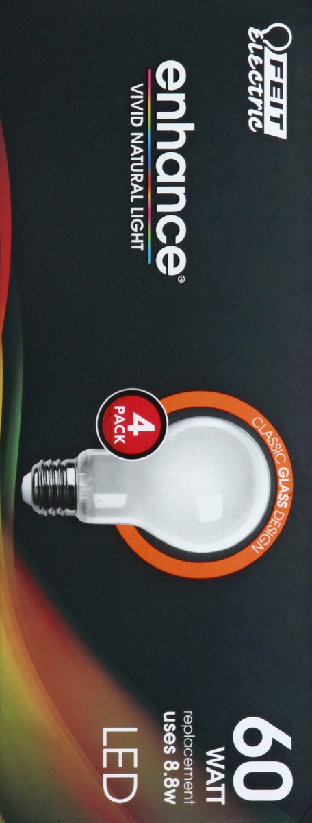 slide 5 of 8, Feit Electric Enhance A19 60 Watt Dimmable LED Soft White Light Bulb, 4 ct