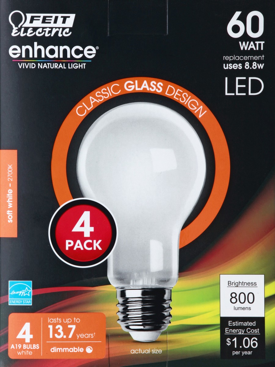 slide 7 of 8, Feit Electric Enhance A19 60 Watt Dimmable LED Soft White Light Bulb, 4 ct