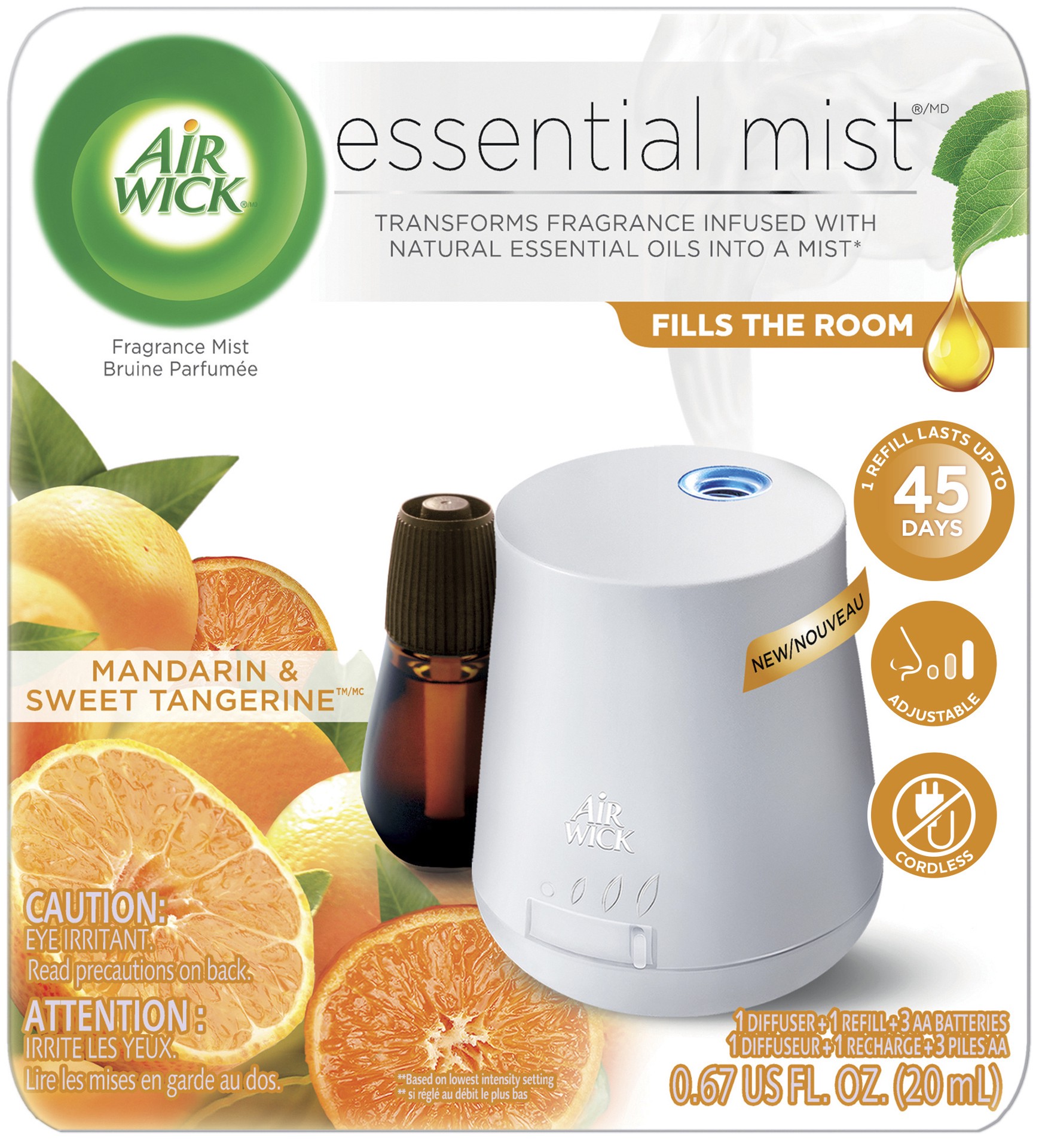 slide 1 of 9, Air Wick Essential Mist, Fragrance Mandarin & Sweet Tangerine, 0.67 fl oz