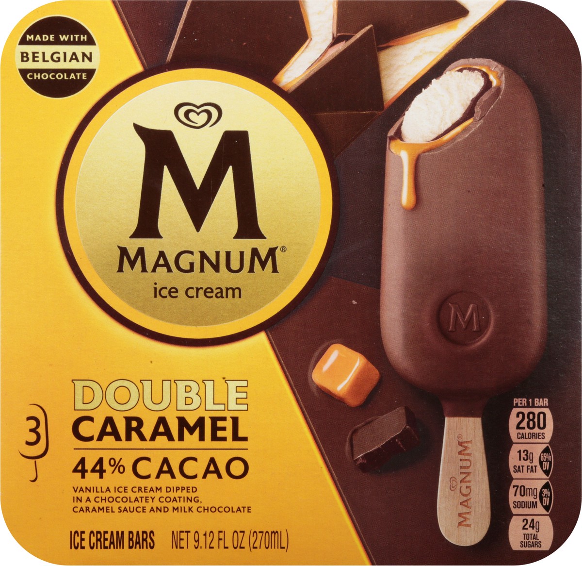 slide 2 of 9, Magnum Ice Cream Bars Double Caramel, 9.13 oz, 3 Count , 3 ct; 9.13 oz