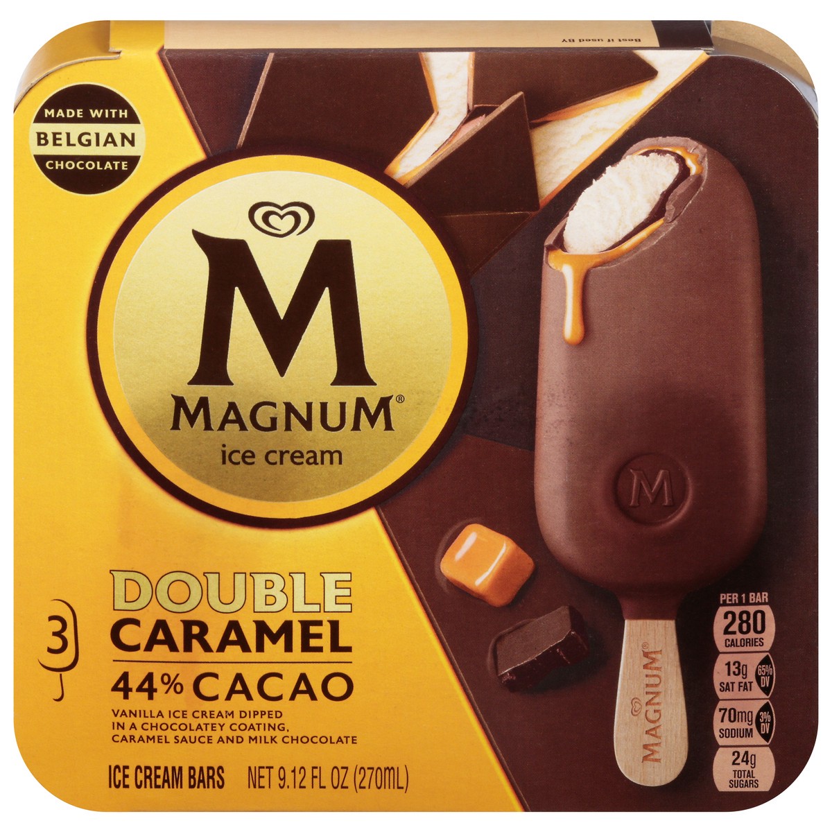 slide 1 of 9, Magnum Ice Cream Bars Double Caramel, 9.13 oz, 3 Count , 3 ct; 9.13 oz