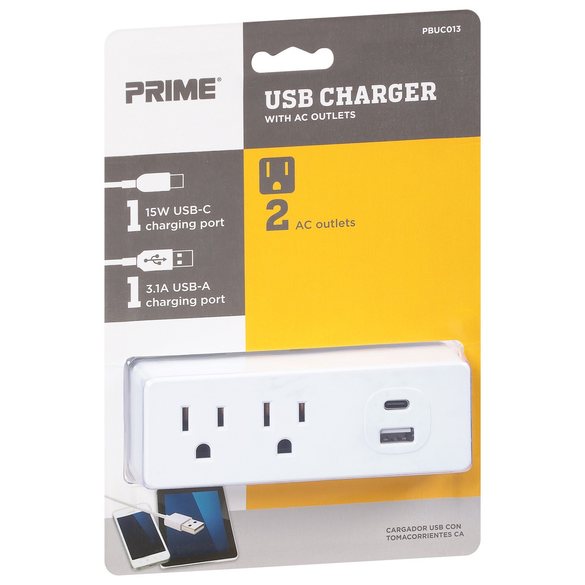 slide 7 of 9, Prime 2outlet 1usb 1usbc - EA, 1 ct