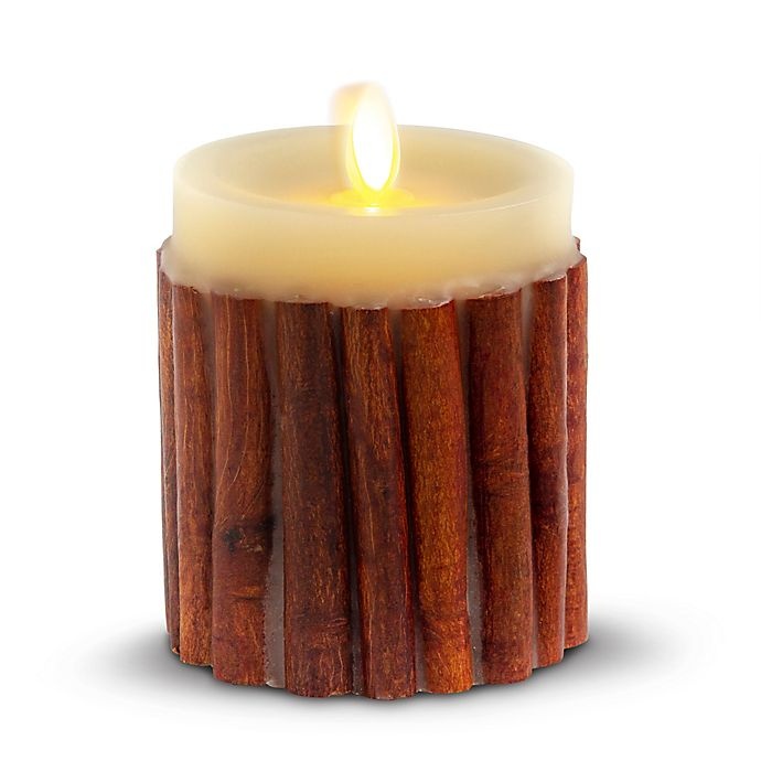 slide 1 of 1, Luminara Cinnamon Stick Real-Flame Effect Pillar Candle - Ivory/Brown, 4 in