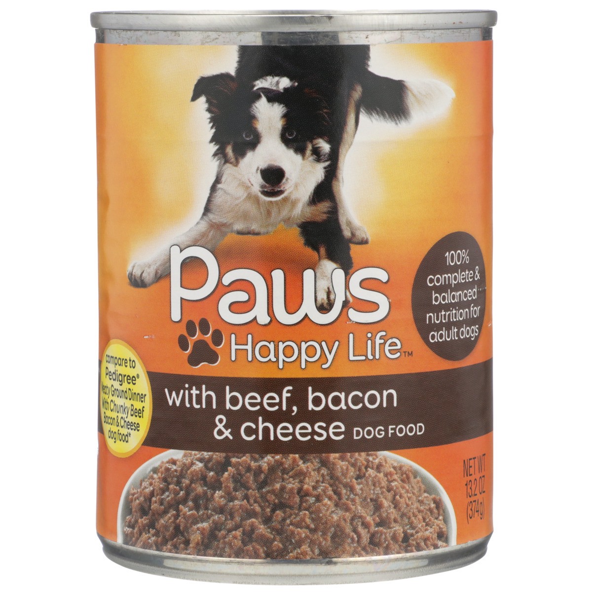 slide 4 of 8, Paws Happy Life with Beef Bacon & Cheese Dog Food, 13.2 oz