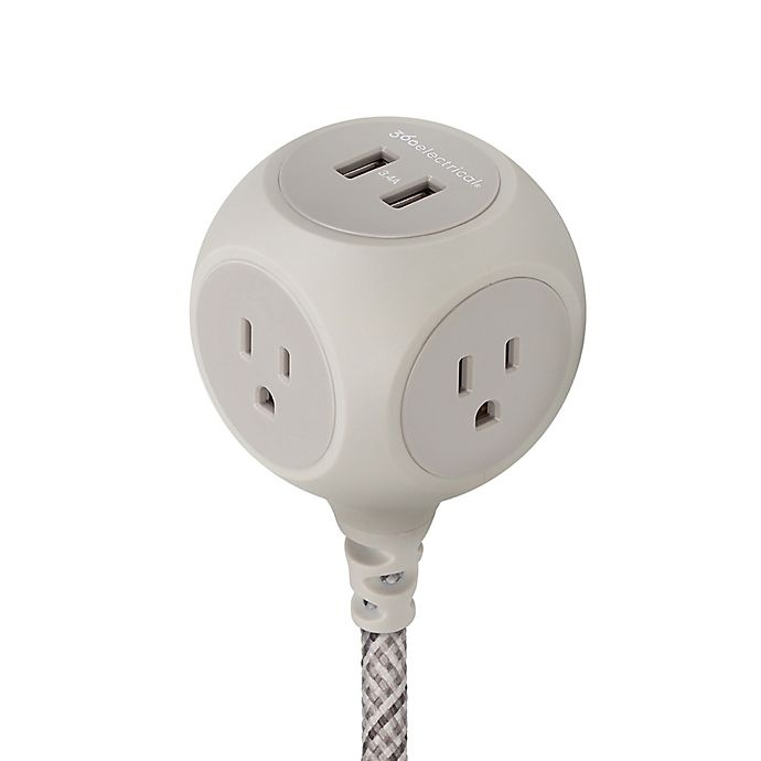 slide 3 of 3, 360 Electrical Habitat Extension Cord with 3 Outlets and 2 USB Ports - French Grey, 1 ct