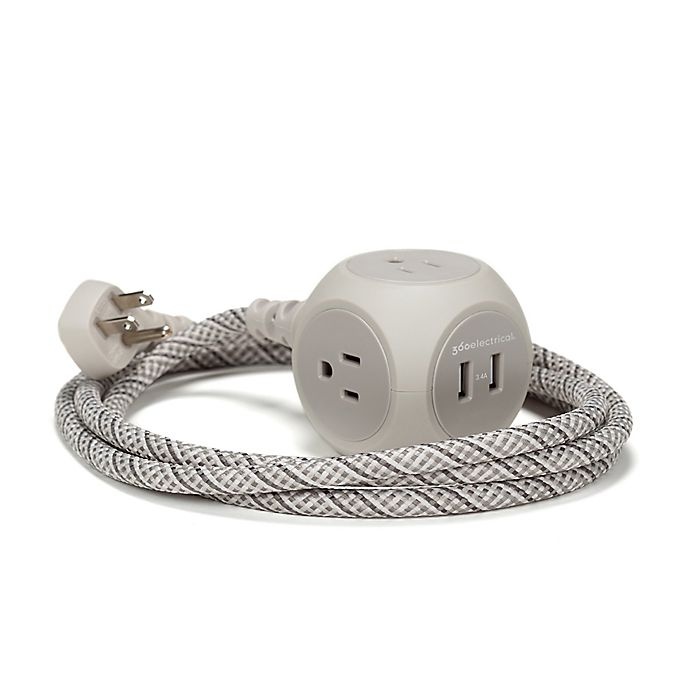 slide 1 of 3, 360 Electrical Habitat Extension Cord with 3 Outlets and 2 USB Ports - French Grey, 1 ct