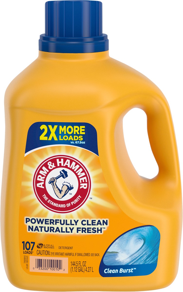 slide 3 of 9, Arm & Hammer Clean Burst, 107 Loads Liquid Laundry Detergent, 144.5 Fl oz, 150 oz