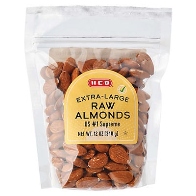 slide 1 of 1, H-E-B Extra Large Raw Almonds, 12 oz