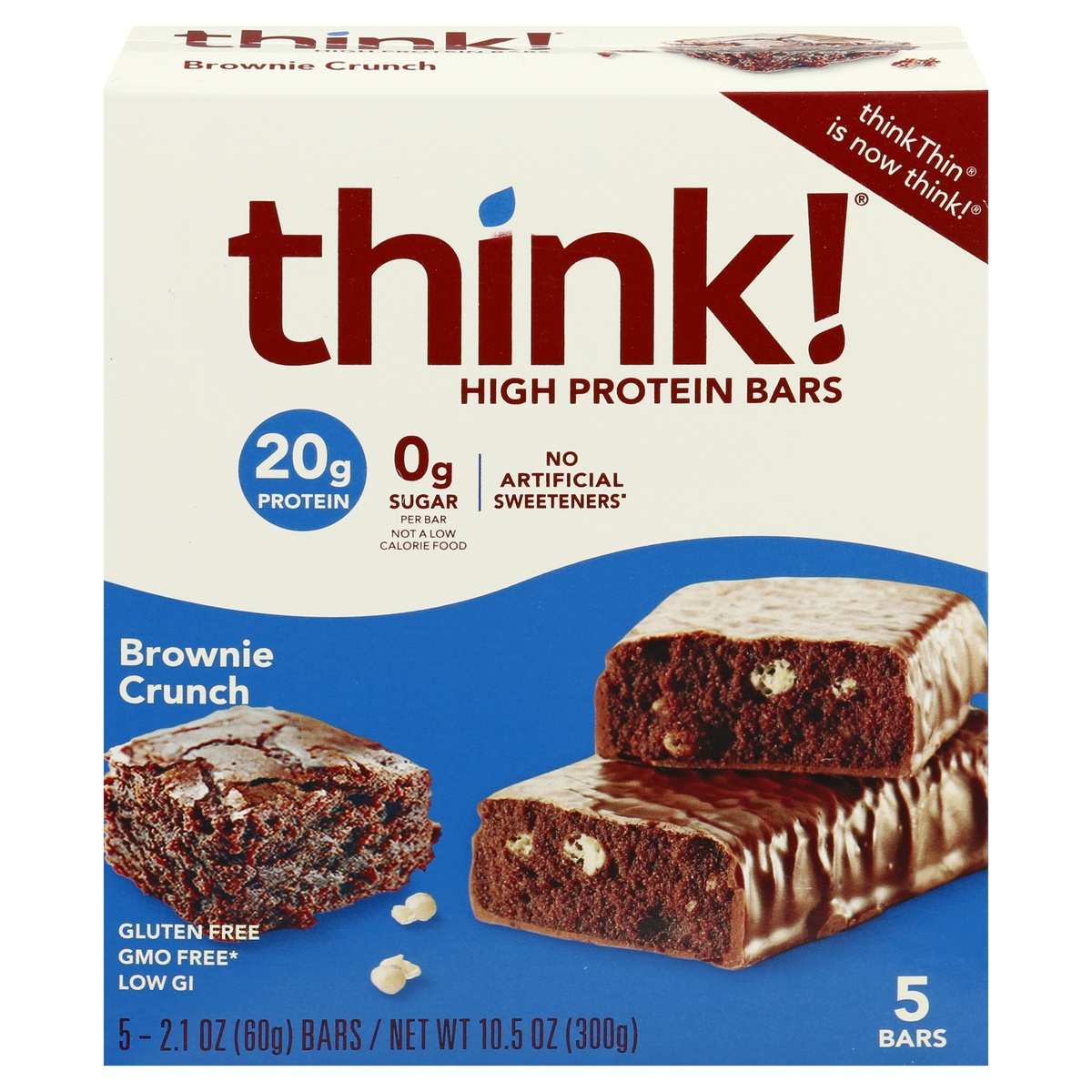 slide 1 of 2, thinkThin think! High Protein Brownie Crunch Bars - 2.1oz/5ct, 10.5 oz