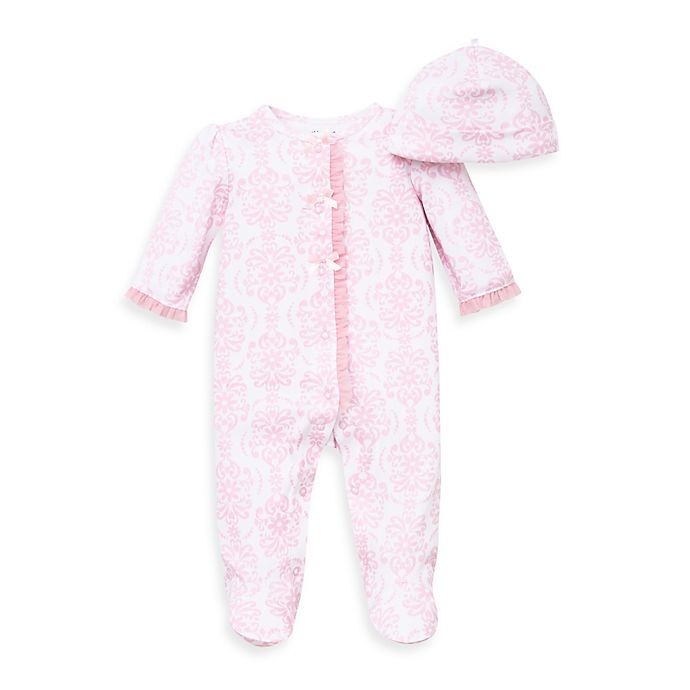 slide 1 of 1, Little Me Newborn Damask Scroll Footie and Hat Set - Pink, 2 ct