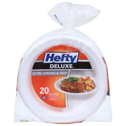 Hefty Deluxe Extra Strong & Deep Plates, Round, White, 10.25 Inch, 20 Count