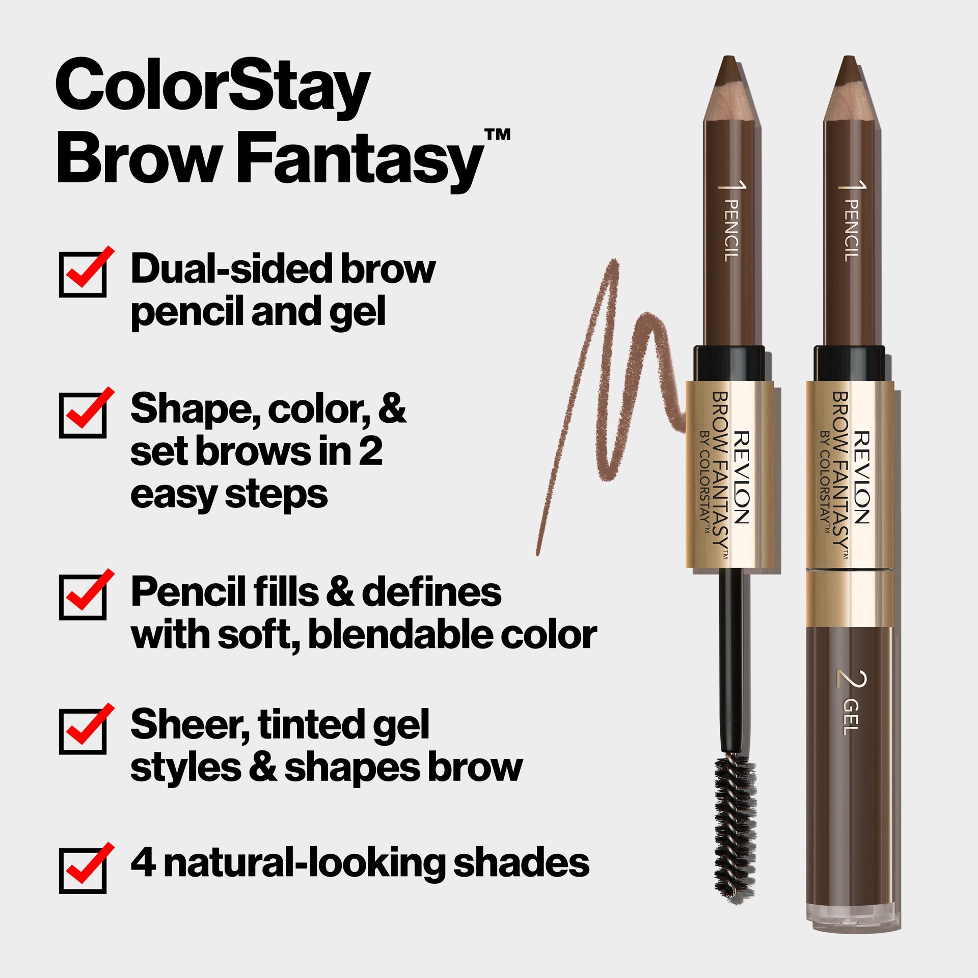 slide 2 of 5, Revlon ColorStay Brow Fantasy Brow Pencil and Gel - Brunette - 0.04oz, 1 ct