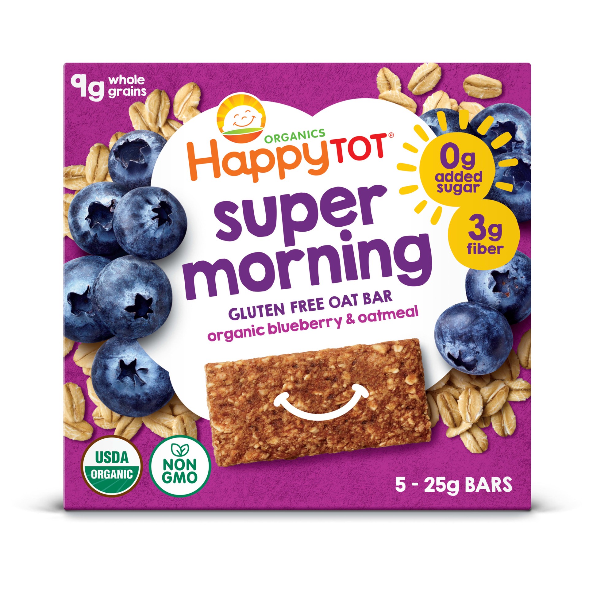 slide 1 of 3, Happy Tot Organics Super Morning Gluten Free Oat Bar Organic Blueberries & Oatmeal 5-0.88 oz Bars UNIT, 4.4 oz