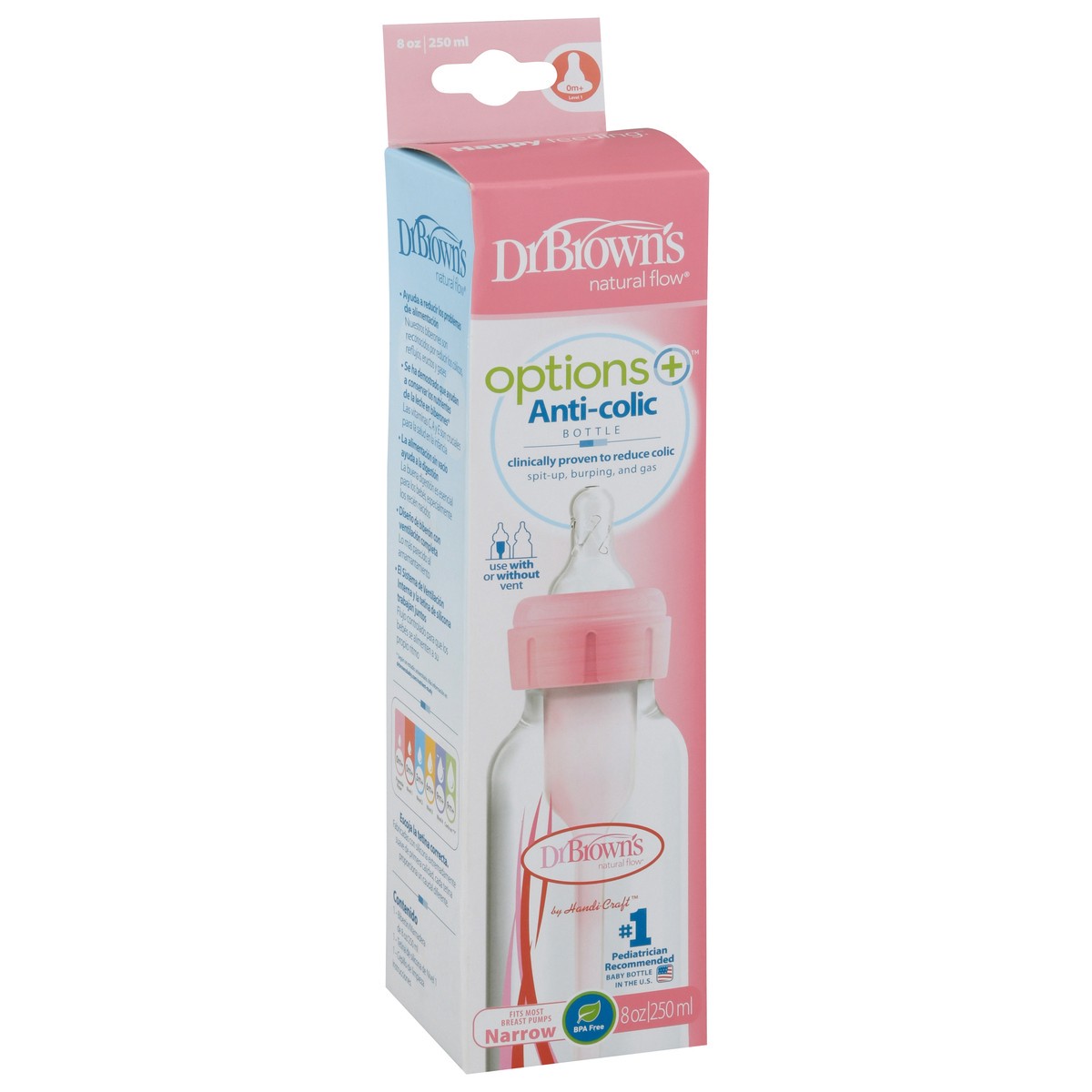 slide 7 of 8, Dr. Brown's Options+ Narrow Bottle 8oz/250ml Pink 1-pack, 1 ct