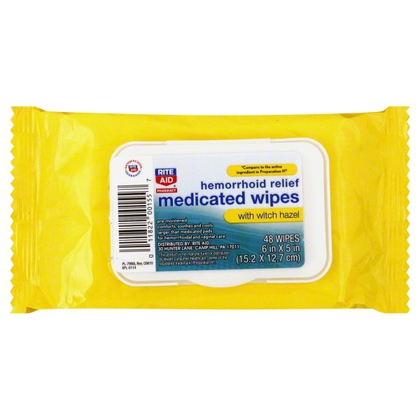 slide 1 of 5, Rite Aid Pharmacy Medicated Wipes for Hemorrhoid Relief with Witch Hazel, 48 ct