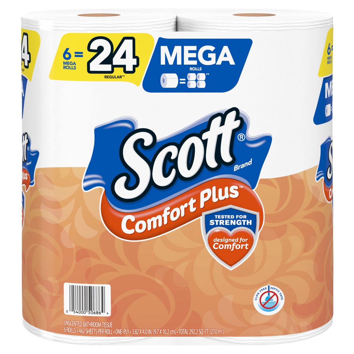 slide 1 of 3, Scott Bathroom Tissue, Unscented, Mega Rolls, One-Ply, 6 ct