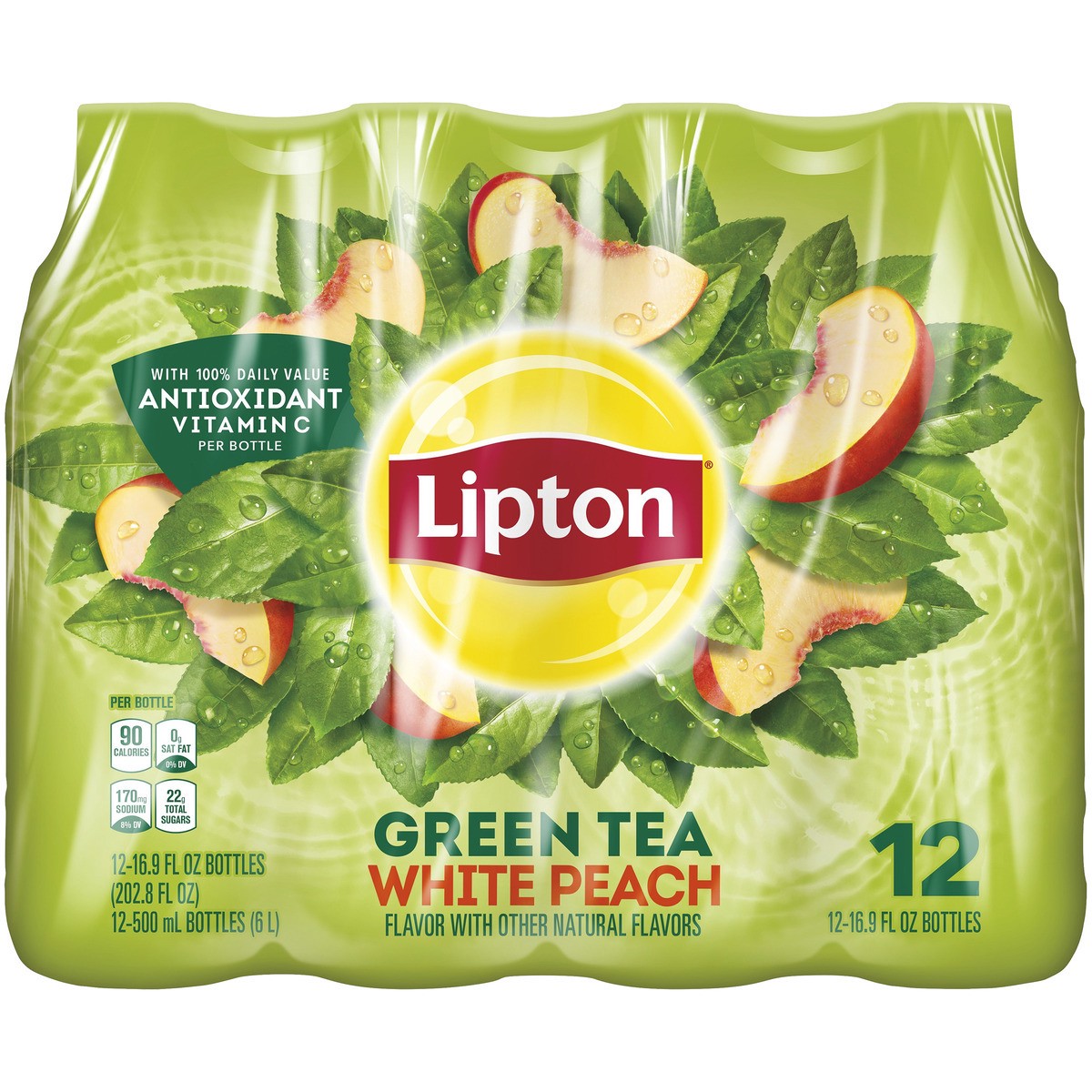 slide 2 of 3, Lipton Green Tea White Peach 16.9 Fl Oz 12 Count, 202.8 oz