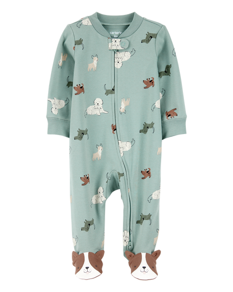 slide 1 of 3, Carter's Baby Dog Print 2-Way Zip Cotton Sleep & Play Pajamas Green 3M, 1 ct