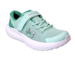 Under Armour Ua Surge 4 Ac Girls Running Shoe, Refresh Mint/green Mode/metallic Silver, Size 2