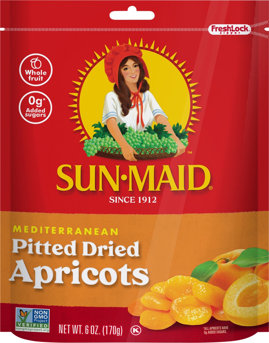 slide 2 of 3, Sun-Maid Mediterranean Pitted Dried Apricot 6oz Fresh-Lock Zipper Resealable Stand-Up Bag, 6 oz