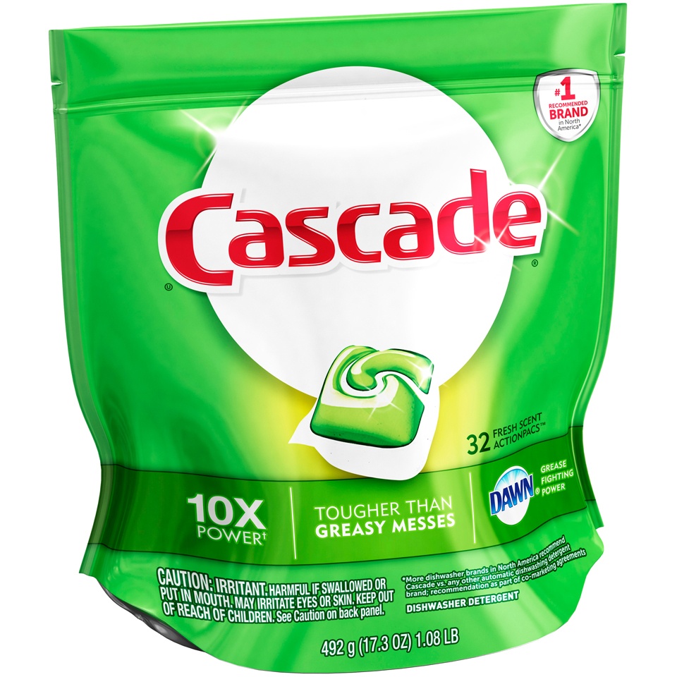 slide 2 of 2, Cascade Actionpacs Dishwasher Detergent Fresh Scent, 32 ct