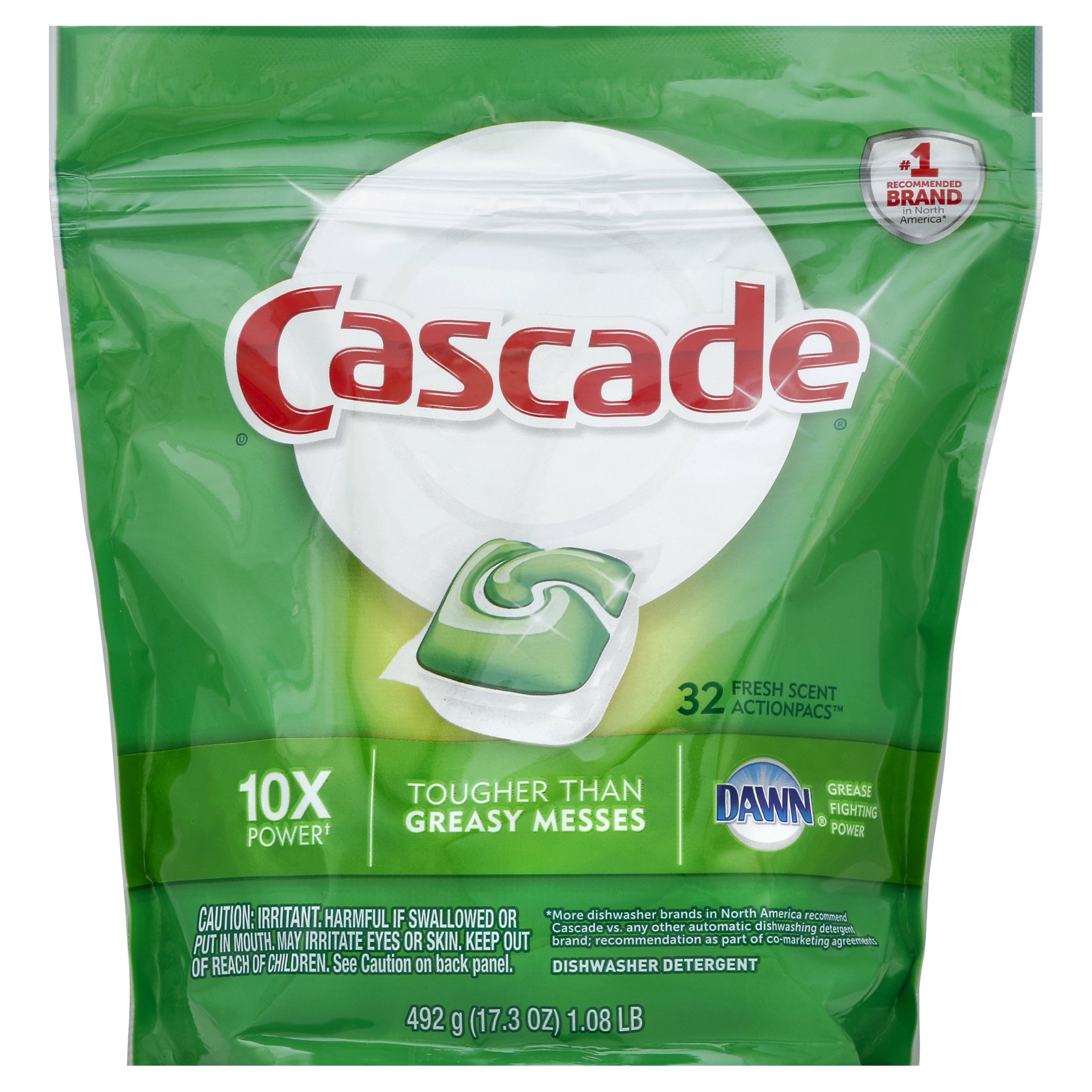 slide 1 of 2, Cascade Actionpacs Dishwasher Detergent Fresh Scent, 32 ct