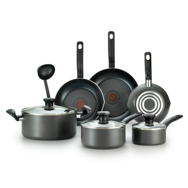 slide 12 of 29, T-fal Initiatives Nonstick Inside and Out Cookware Set - Charcoal, 10 pc