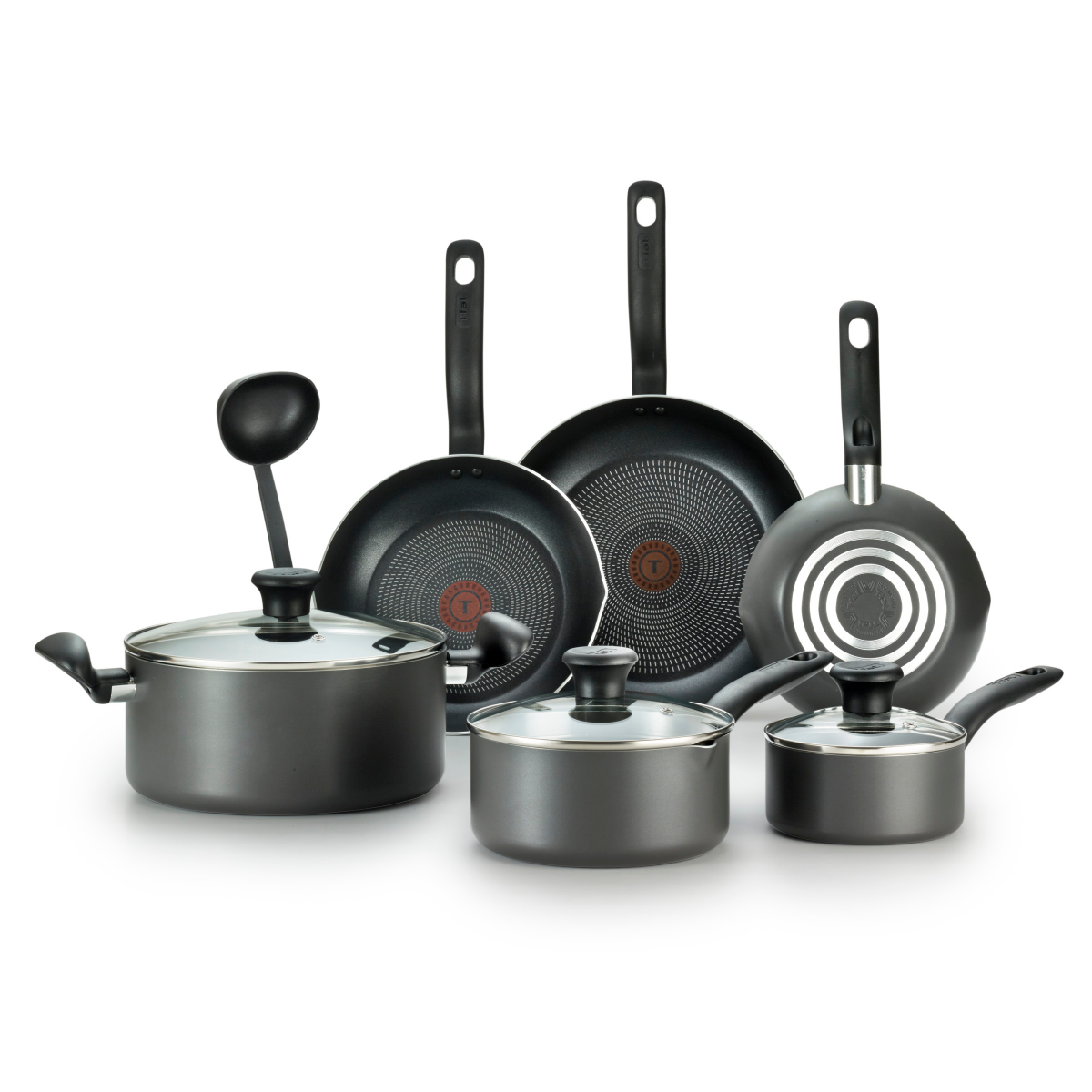 slide 13 of 29, T-fal Initiatives Nonstick Inside and Out Cookware Set - Charcoal, 10 pc