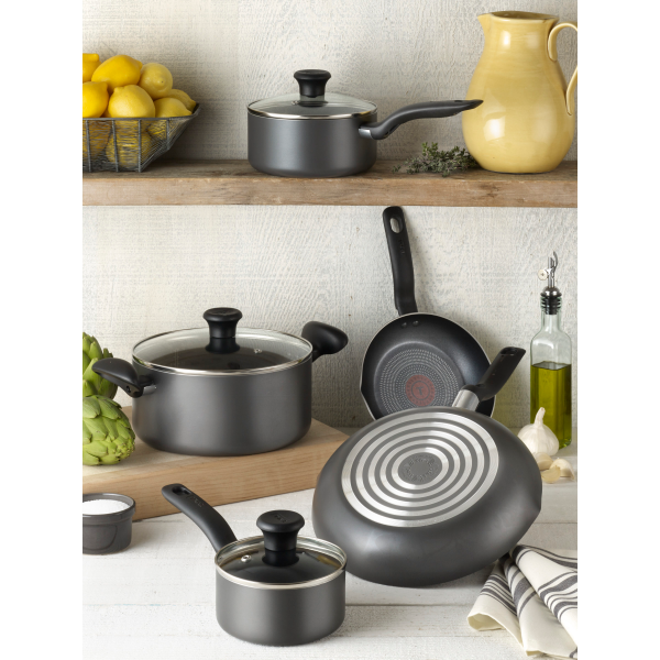 slide 28 of 29, T-fal Initiatives Nonstick Inside and Out Cookware Set - Charcoal, 10 pc