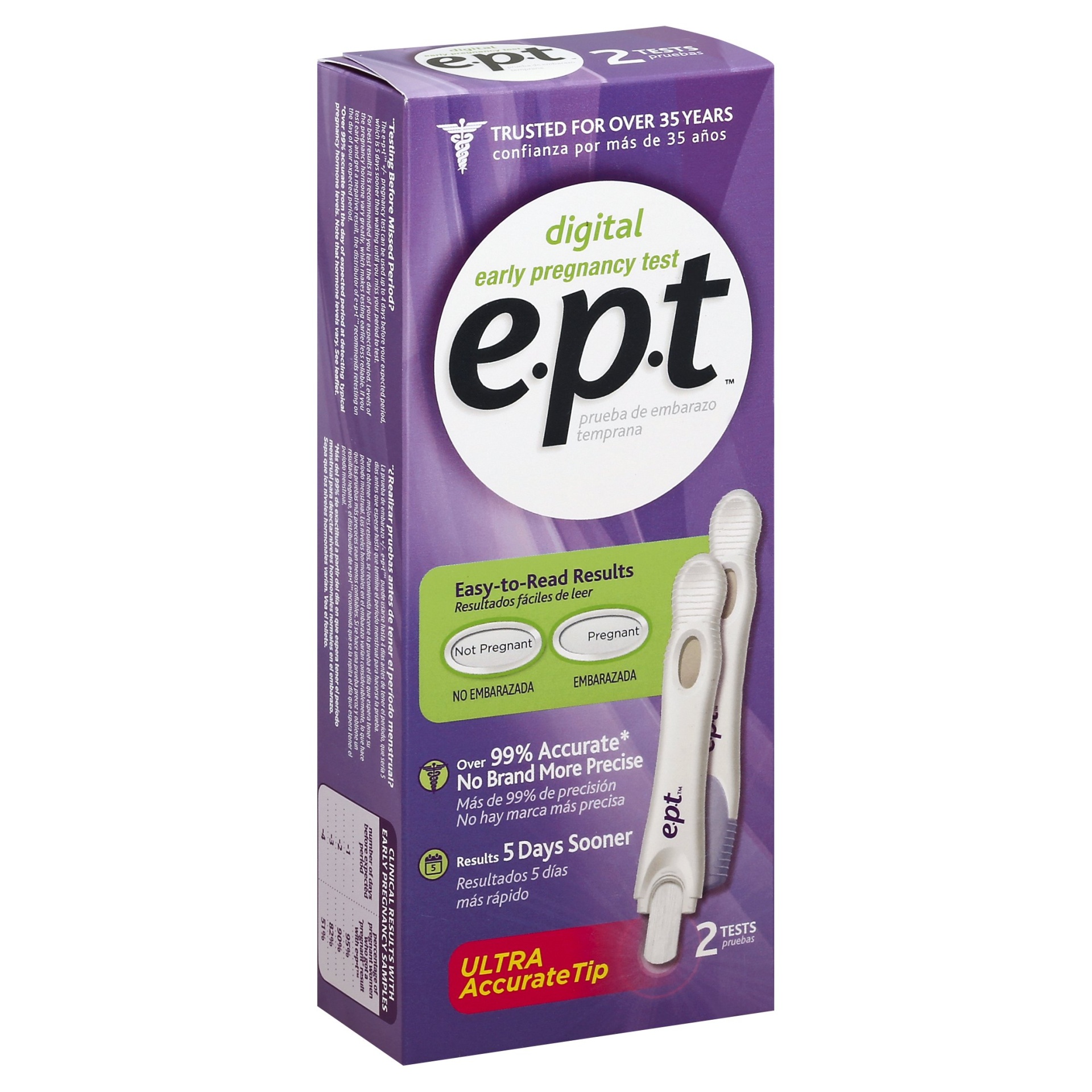 slide 1 of 1, e.p.t. Ept Digital Early Pregnancy Test, 2 ct