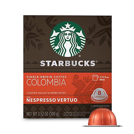 slide 1 of 1, Starbucks Medium Roast Colombia Coffee Capsules For Nespresso Vertuo Box 8 Count - Each, 1 ct