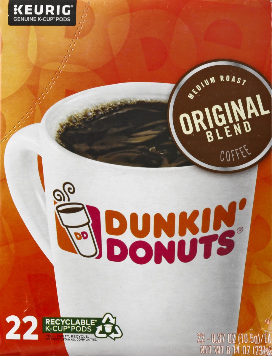 slide 6 of 9, Dunkin' Medium Roast K-Cup Pods Original Blend Coffee 22 ea, 22 ct