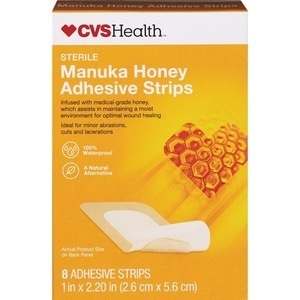 slide 1 of 1, CVS Health Sterile Manuka Honey Adhesive Strips 1'' X 2.20'', 8 ct